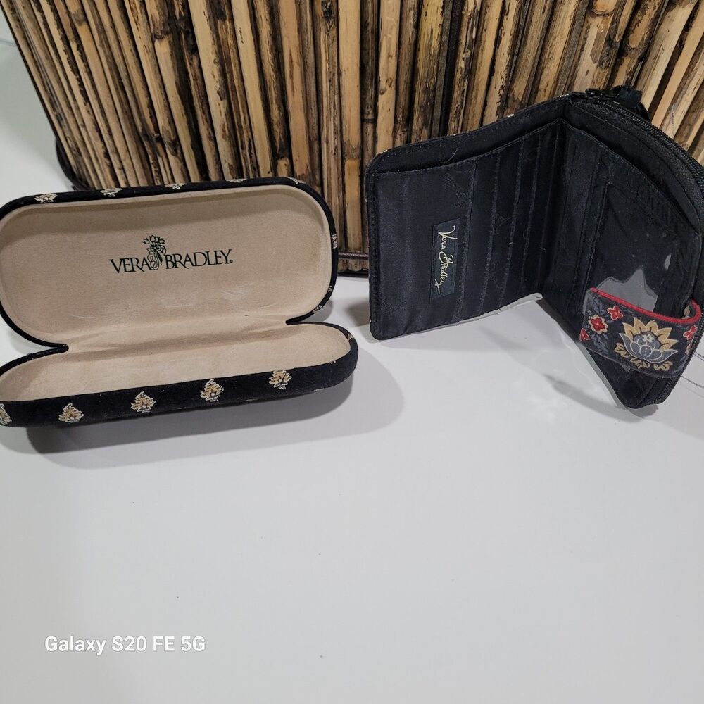Vera Bradley Retired Black Red and Tan Glass Case and Zip Around Wallet SMBN - Picture 2 of 11